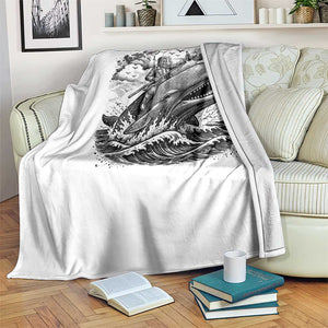 Funny Skeleton Whale Rider Throw Blanket Dark Maritime Gothic Vintage Nautical Graphic