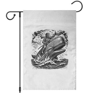 Funny Skeleton Whale Rider Garden Flag Dark Maritime Gothic Vintage Nautical Graphic