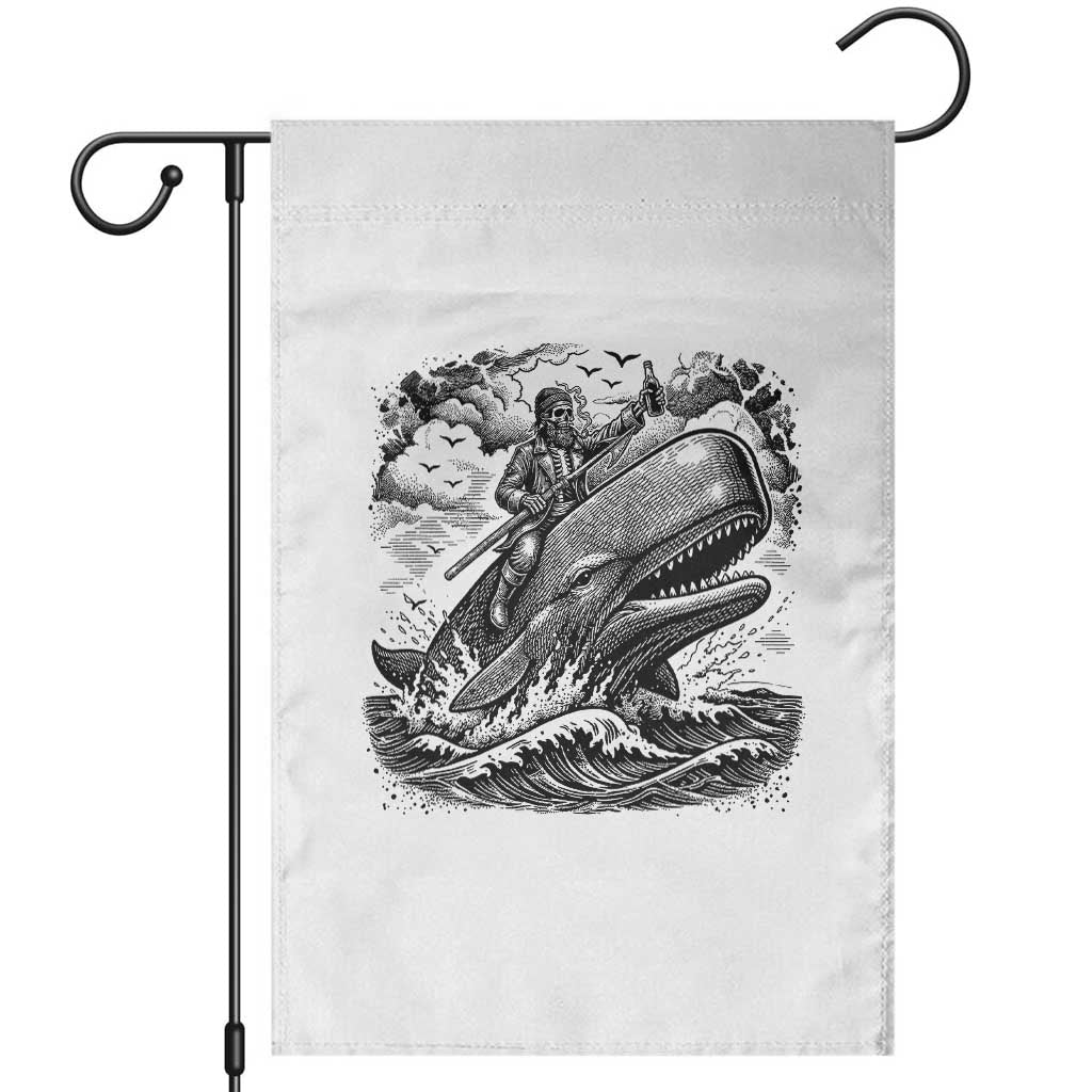 Funny Skeleton Whale Rider Garden Flag Dark Maritime Gothic Vintage Nautical Graphic TS12 White Print Your Wear