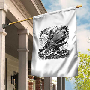 Funny Skeleton Whale Rider Garden Flag Dark Maritime Gothic Vintage Nautical Graphic