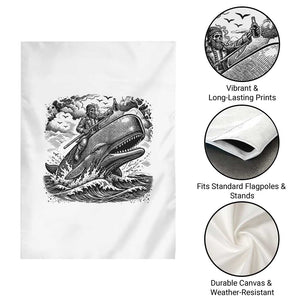 Funny Skeleton Whale Rider Garden Flag Dark Maritime Gothic Vintage Nautical Graphic