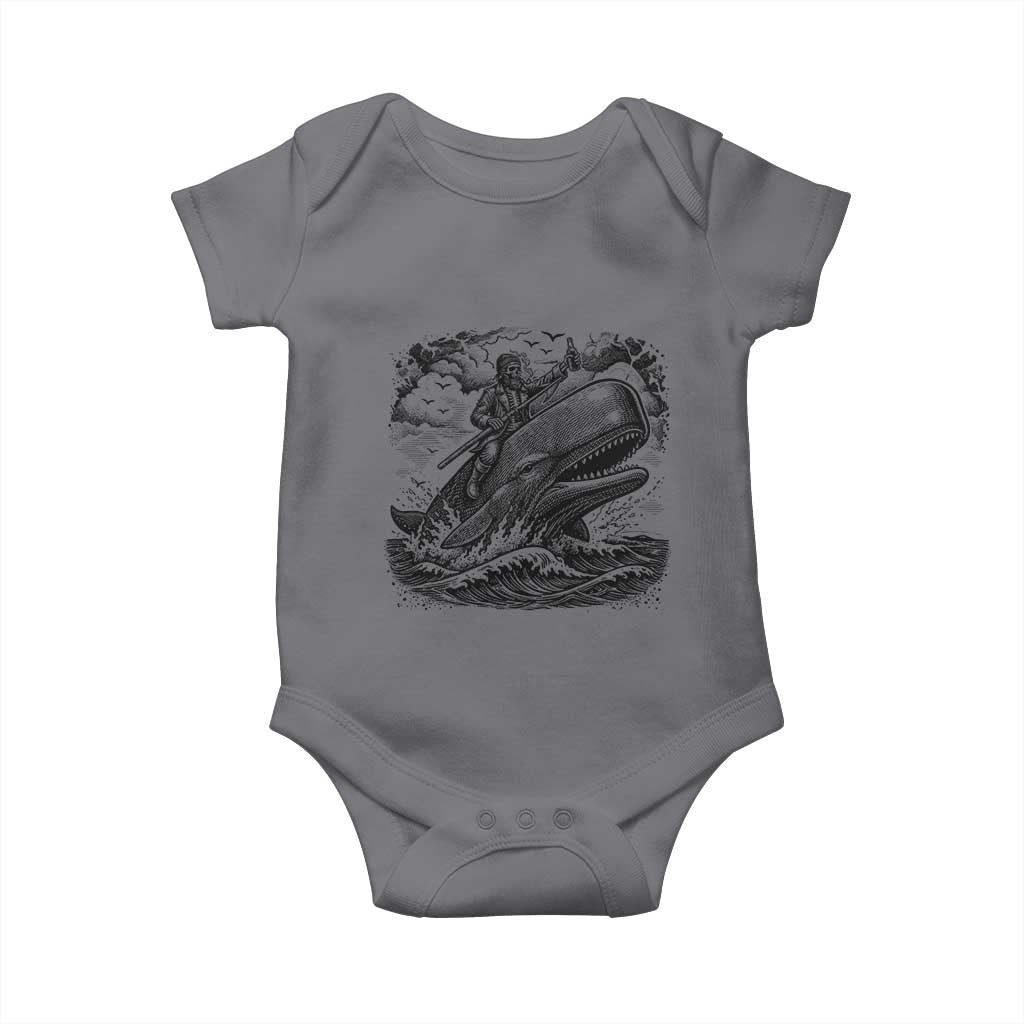 Funny Skeleton Whale Rider Baby Onesie Dark Maritime Gothic Vintage Nautical Graphic