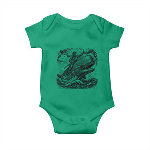 Funny Skeleton Whale Rider Baby Onesie Dark Maritime Gothic Vintage Nautical Graphic