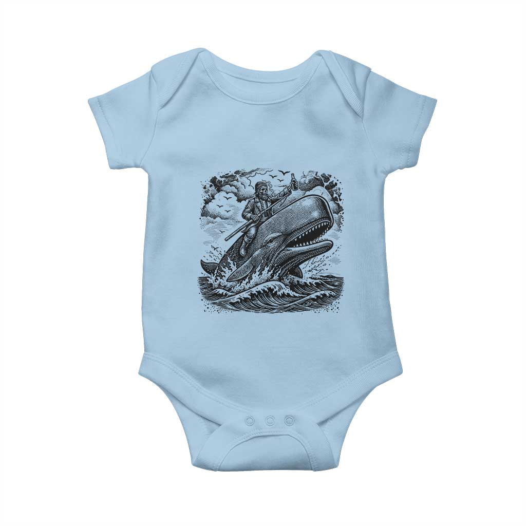 Funny Skeleton Whale Rider Baby Onesie Dark Maritime Gothic Vintage Nautical Graphic