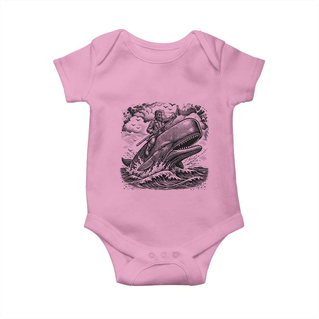 Funny Skeleton Whale Rider Baby Onesie Dark Maritime Gothic Vintage Nautical Graphic