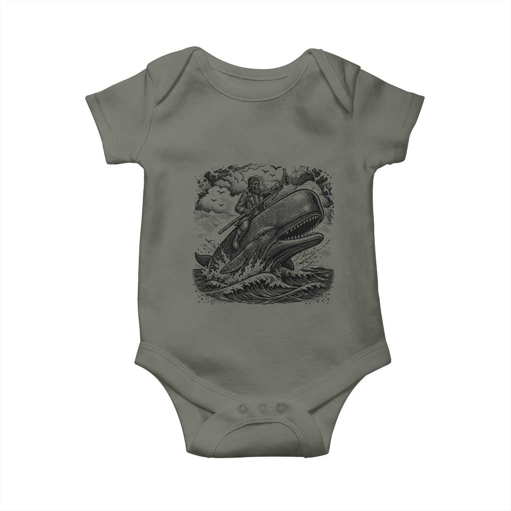 Funny Skeleton Whale Rider Baby Onesie Dark Maritime Gothic Vintage Nautical Graphic