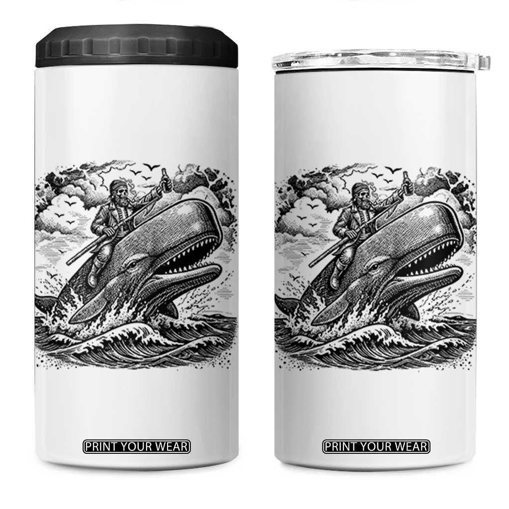 Funny Skeleton Whale Rider 4 in 1 Can Cooler Tumbler Dark Maritime Gothic Vintage Nautical Graphic