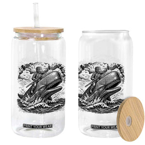 Funny Skeleton Whale Rider Glass Can Dark Maritime Gothic Vintage Nautical Graphic