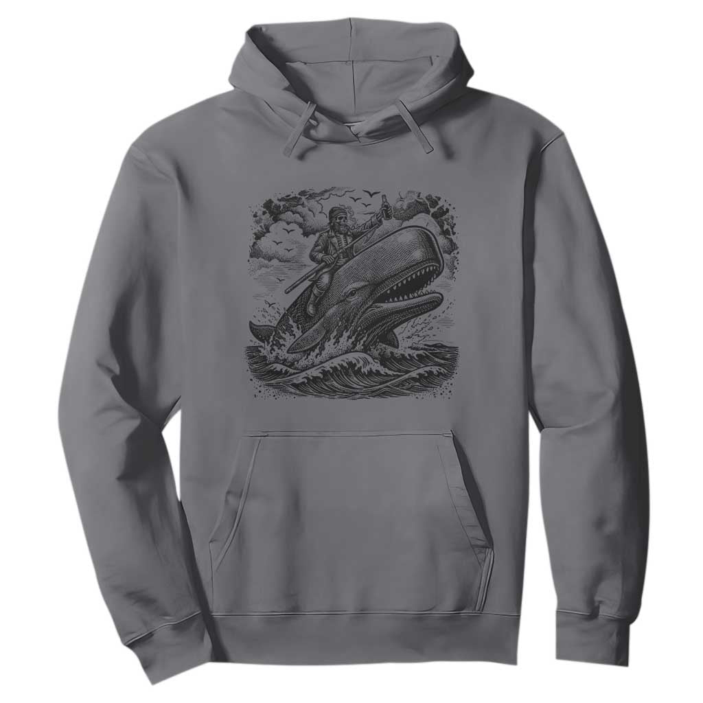 Funny Skeleton Whale Rider Hoodie Dark Maritime Gothic Vintage Nautical Graphic