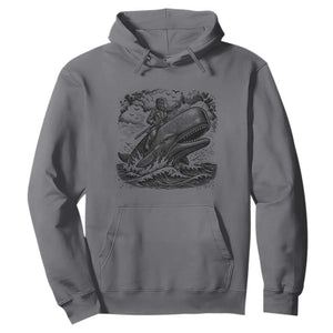 Funny Skeleton Whale Rider Hoodie Dark Maritime Gothic Vintage Nautical Graphic