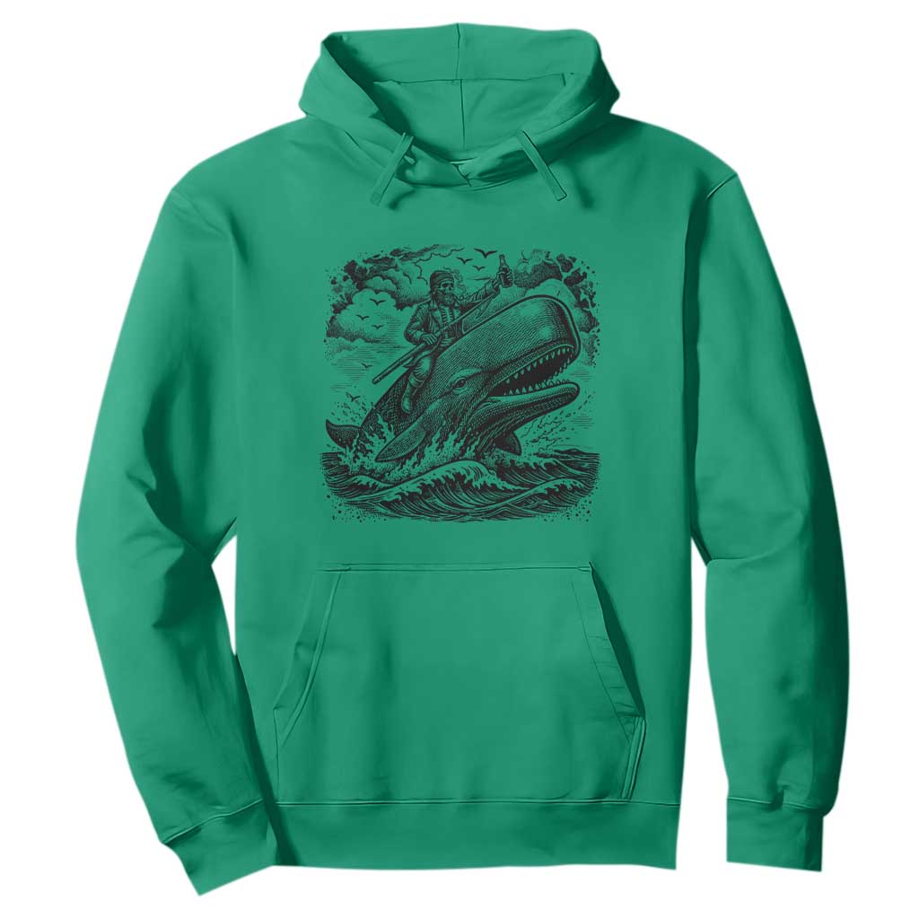 Funny Skeleton Whale Rider Hoodie Dark Maritime Gothic Vintage Nautical Graphic