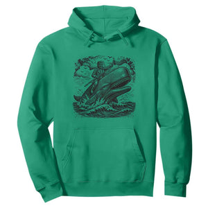 Funny Skeleton Whale Rider Hoodie Dark Maritime Gothic Vintage Nautical Graphic