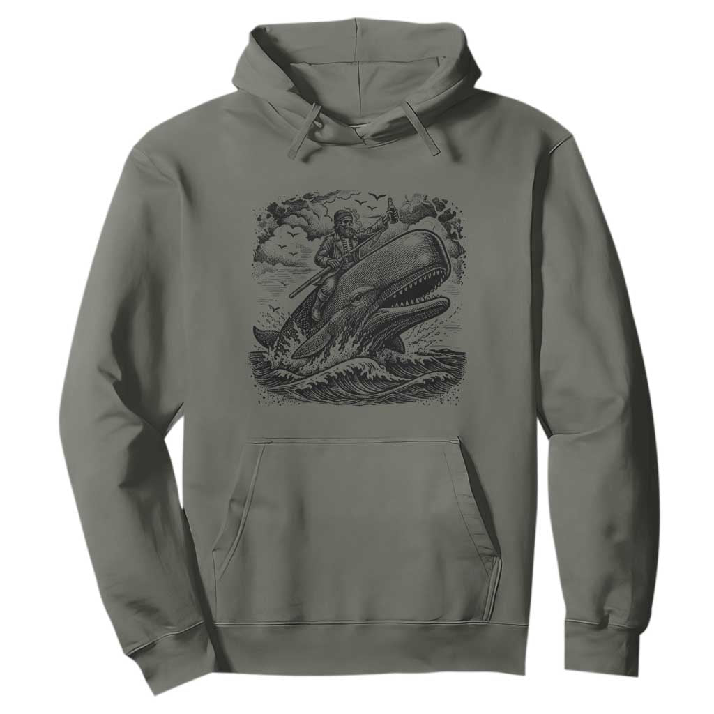 Funny Skeleton Whale Rider Hoodie Dark Maritime Gothic Vintage Nautical Graphic