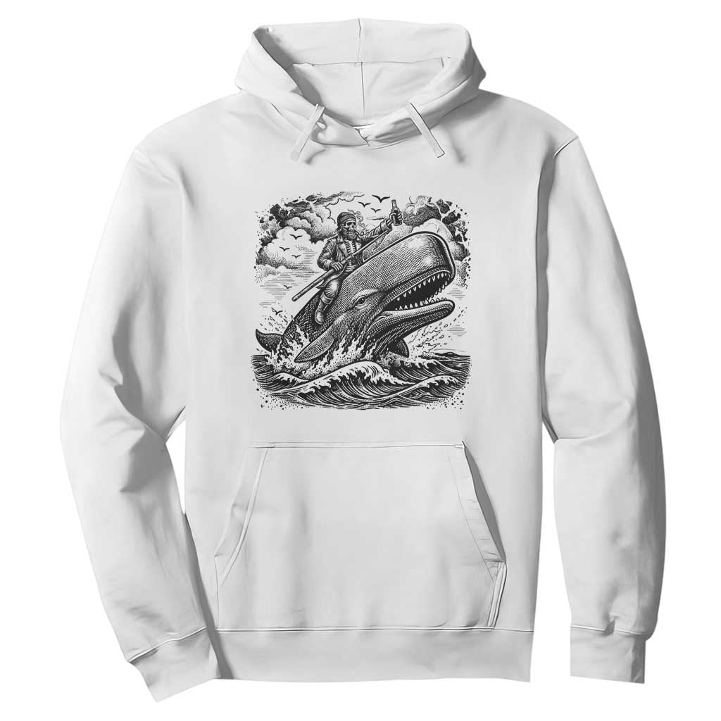 Funny Skeleton Whale Rider Hoodie Dark Maritime Gothic Vintage Nautical Graphic