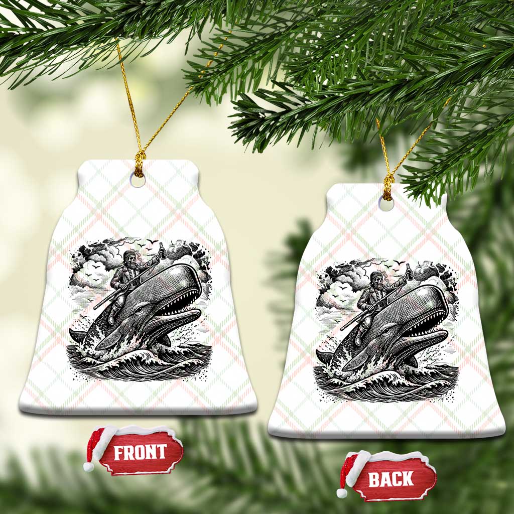 Funny Skeleton Whale Rider Ceramic Ornament Dark Maritime Gothic Vintage Nautical Graphic