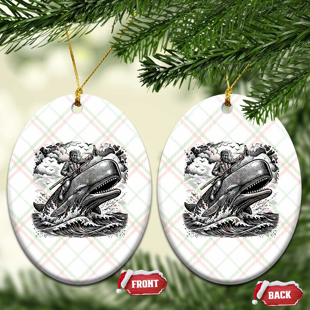 Funny Skeleton Whale Rider Ceramic Ornament Dark Maritime Gothic Vintage Nautical Graphic