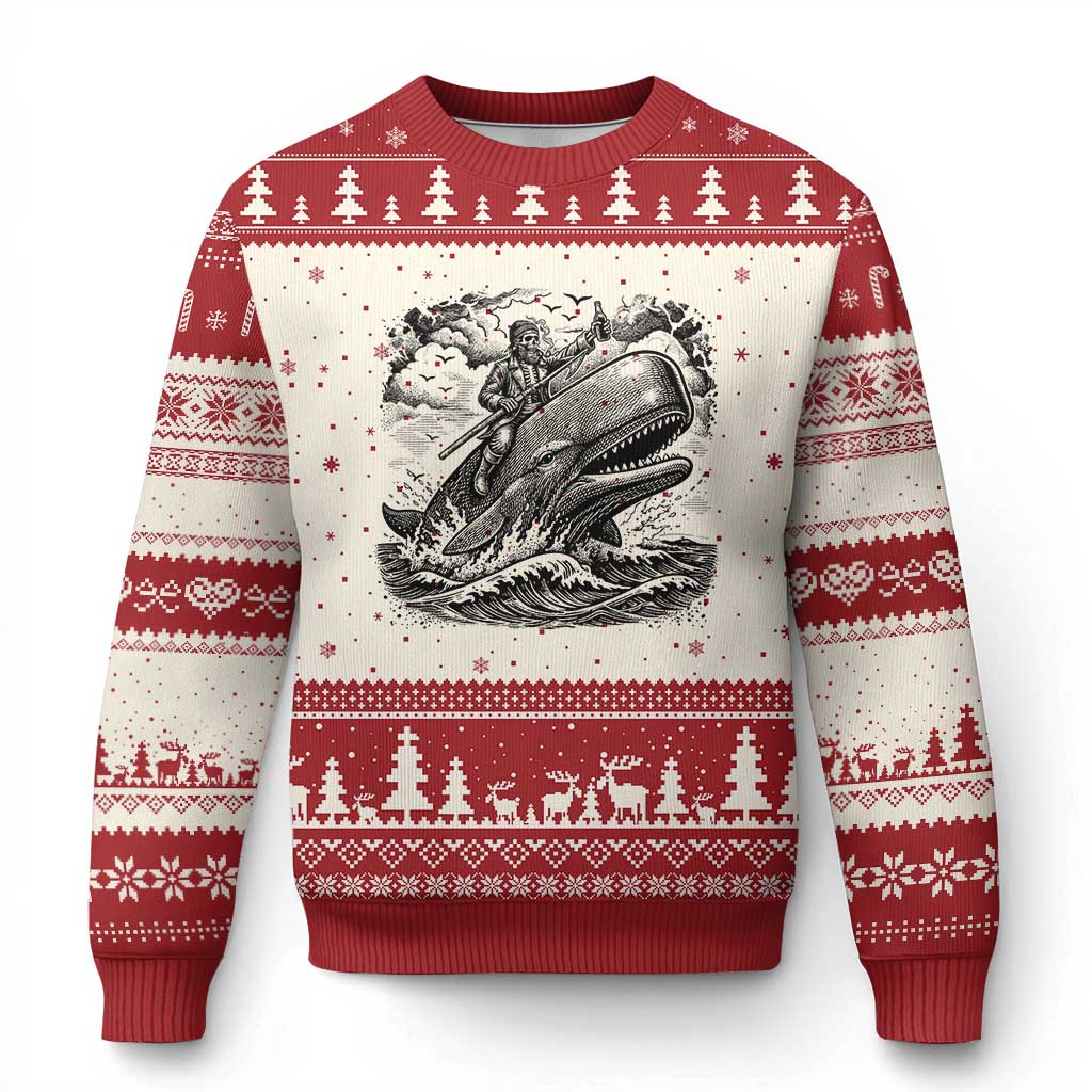 Funny Skeleton Whale Rider Ugly Christmas Sweater Dark Maritime Gothic Vintage Nautical Graphic