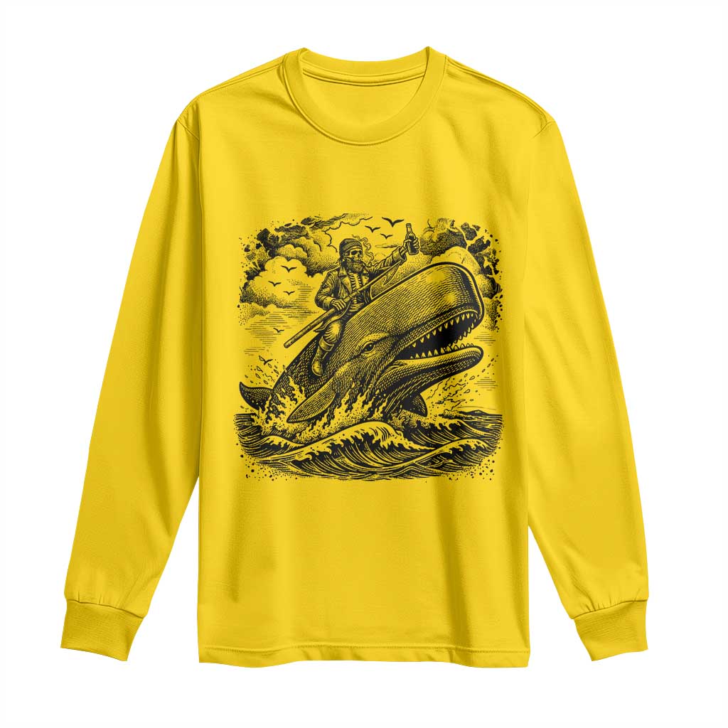 Funny Skeleton Whale Rider Long Sleeve Shirt Dark Maritime Gothic Vintage Nautical Graphic