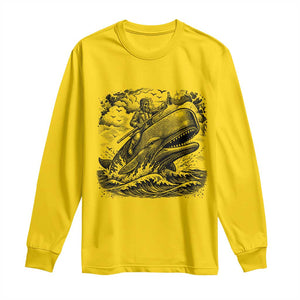 Funny Skeleton Whale Rider Long Sleeve Shirt Dark Maritime Gothic Vintage Nautical Graphic