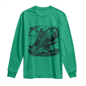 Funny Skeleton Whale Rider Long Sleeve Shirt Dark Maritime Gothic Vintage Nautical Graphic