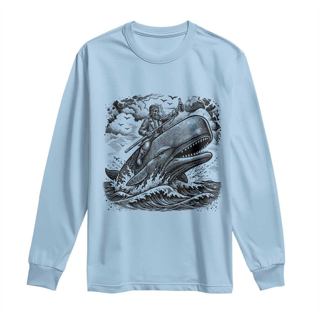 Funny Skeleton Whale Rider Long Sleeve Shirt Dark Maritime Gothic Vintage Nautical Graphic