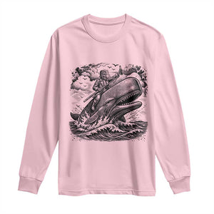 Funny Skeleton Whale Rider Long Sleeve Shirt Dark Maritime Gothic Vintage Nautical Graphic