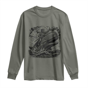 Funny Skeleton Whale Rider Long Sleeve Shirt Dark Maritime Gothic Vintage Nautical Graphic