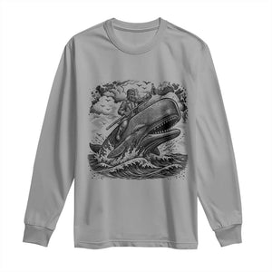 Funny Skeleton Whale Rider Long Sleeve Shirt Dark Maritime Gothic Vintage Nautical Graphic