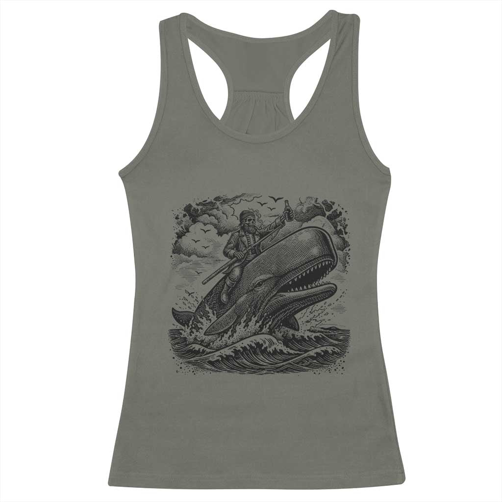Funny Skeleton Whale Rider Racerback Tank Top Dark Maritime Gothic Vintage Nautical Graphic