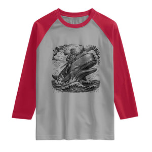 Funny Skeleton Whale Rider Raglan Shirt Dark Maritime Gothic Vintage Nautical Graphic