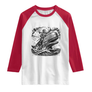 Funny Skeleton Whale Rider Raglan Shirt Dark Maritime Gothic Vintage Nautical Graphic