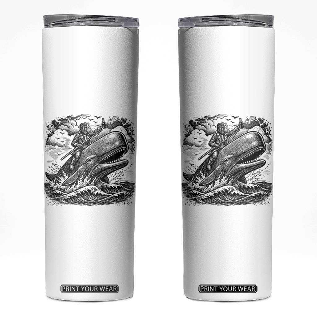 Funny Skeleton Whale Rider Skinny Tumbler Dark Maritime Gothic Vintage Nautical Graphic