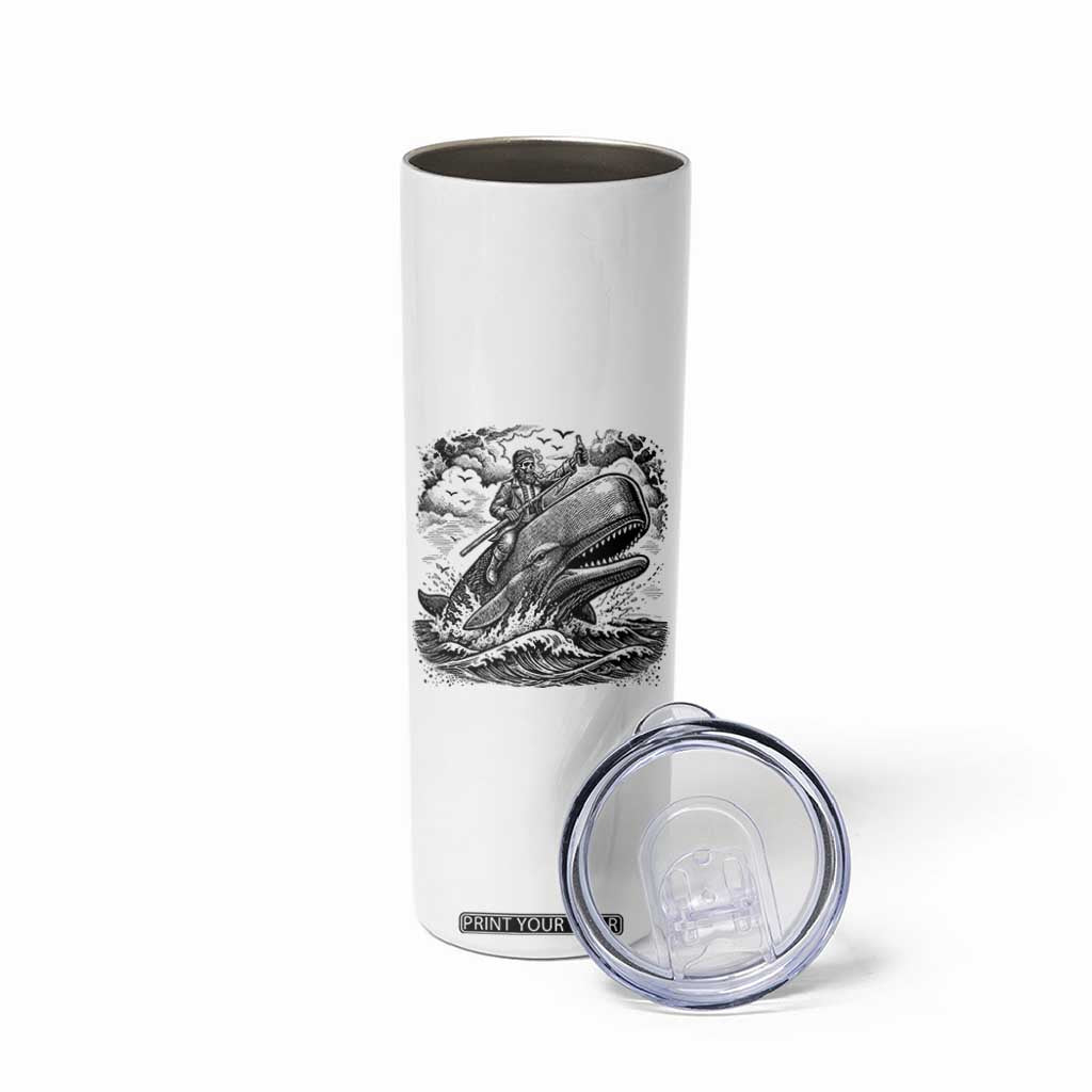 Funny Skeleton Whale Rider Skinny Tumbler Dark Maritime Gothic Vintage Nautical Graphic