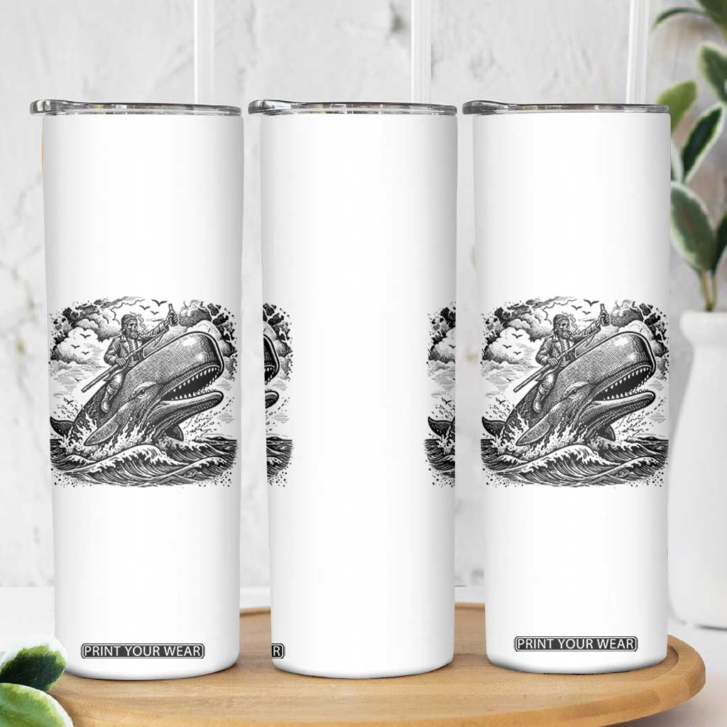 Funny Skeleton Whale Rider Skinny Tumbler Dark Maritime Gothic Vintage Nautical Graphic