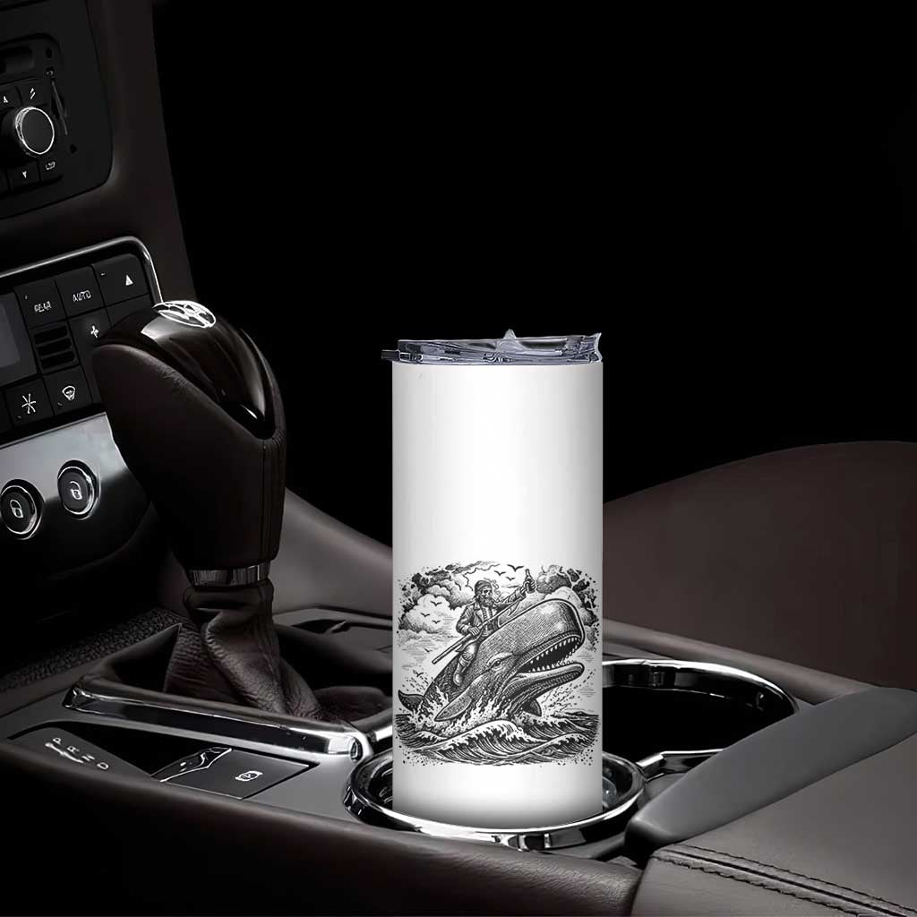 Funny Skeleton Whale Rider Skinny Tumbler Dark Maritime Gothic Vintage Nautical Graphic