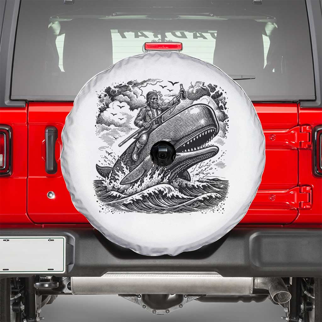 Funny Skeleton Whale Rider Spare Tire Cover Dark Maritime Gothic Vintage Nautical Graphic
