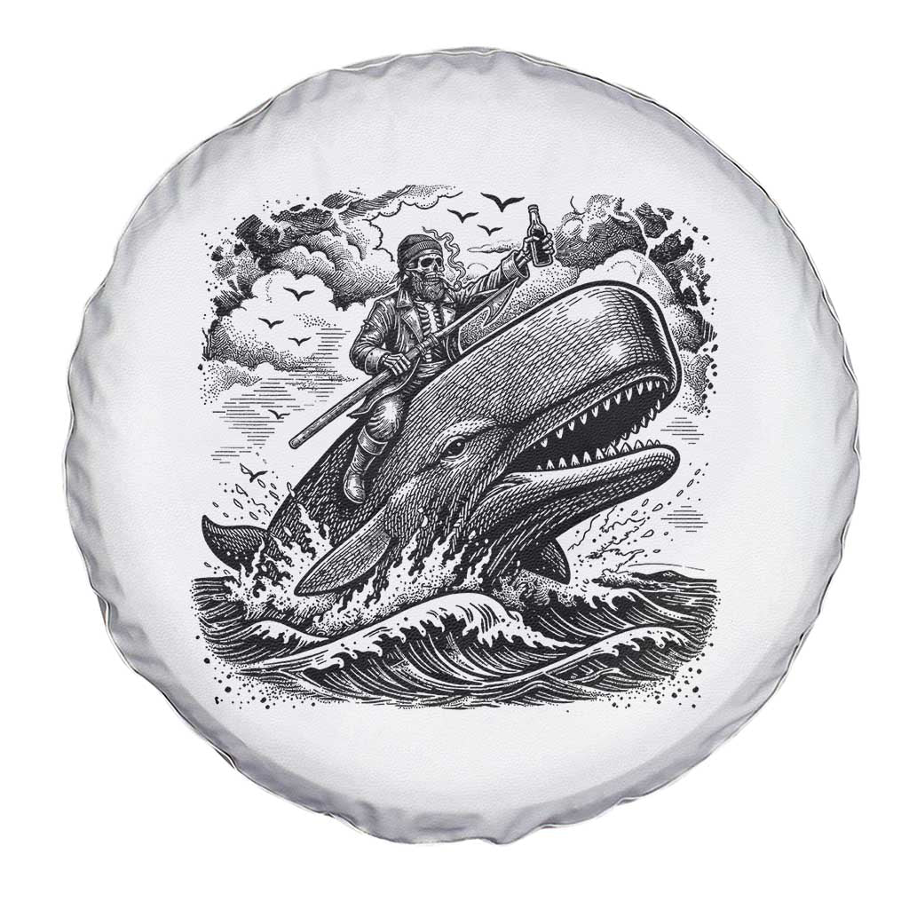 Funny Skeleton Whale Rider Spare Tire Cover Dark Maritime Gothic Vintage Nautical Graphic