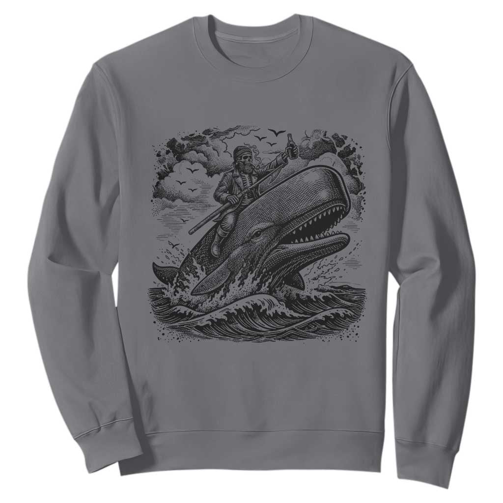 Funny Skeleton Whale Rider Sweatshirt Dark Maritime Gothic Vintage Nautical Graphic