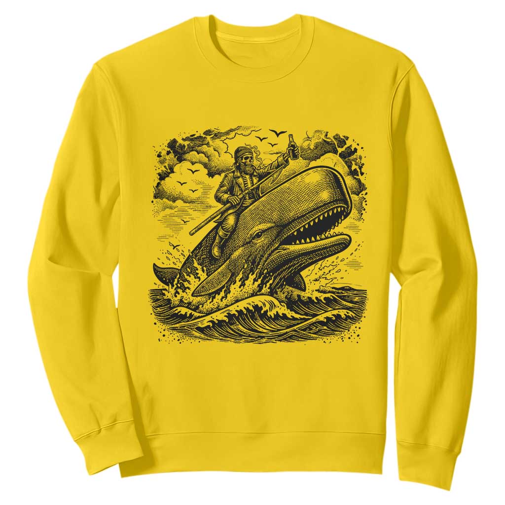Funny Skeleton Whale Rider Sweatshirt Dark Maritime Gothic Vintage Nautical Graphic