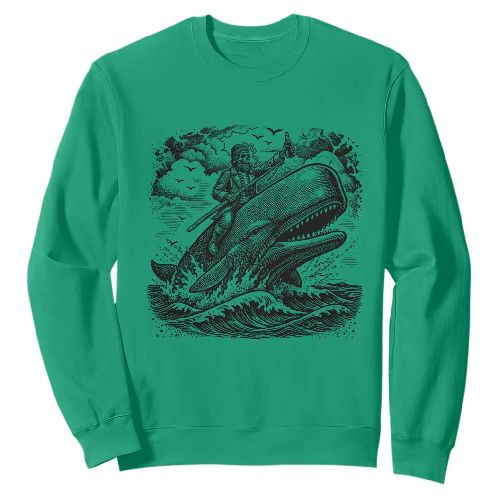 Funny Skeleton Whale Rider Sweatshirt Dark Maritime Gothic Vintage Nautical Graphic