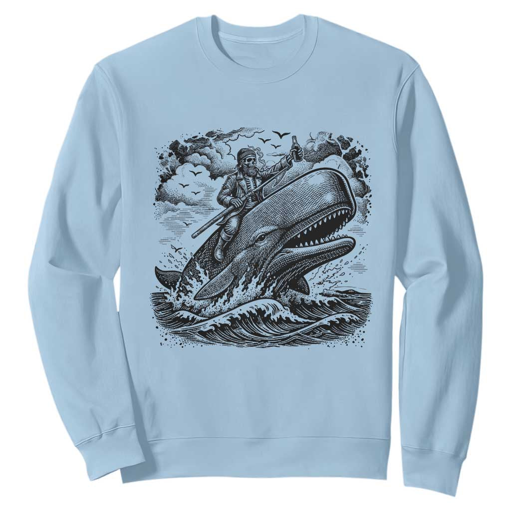 Funny Skeleton Whale Rider Sweatshirt Dark Maritime Gothic Vintage Nautical Graphic