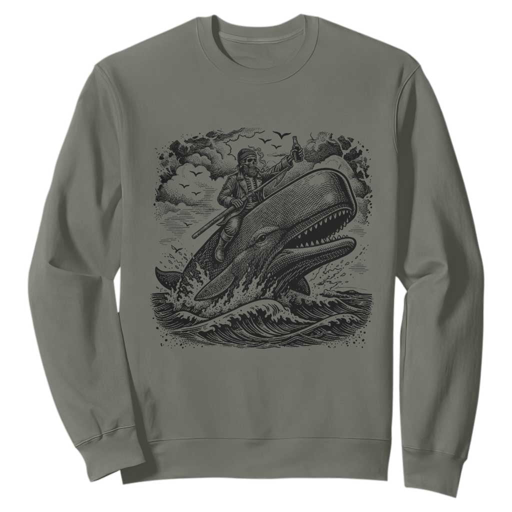 Funny Skeleton Whale Rider Sweatshirt Dark Maritime Gothic Vintage Nautical Graphic