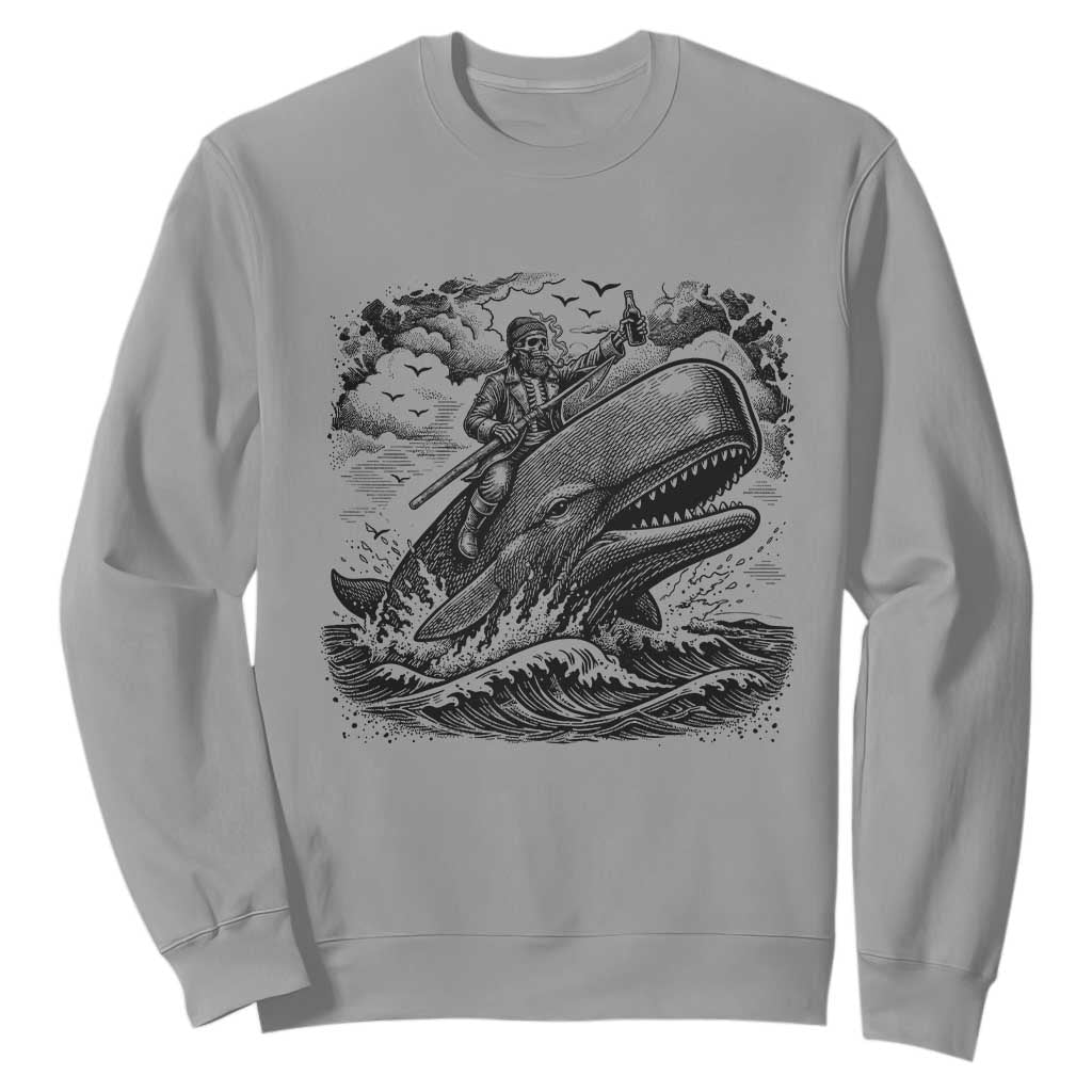Funny Skeleton Whale Rider Sweatshirt Dark Maritime Gothic Vintage Nautical Graphic