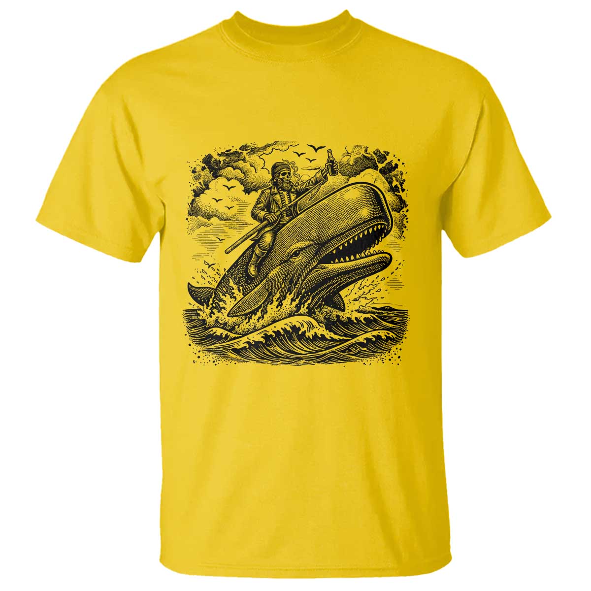 Funny Skeleton Whale Rider T Shirt Dark Maritime Gothic Vintage Nautical Graphic