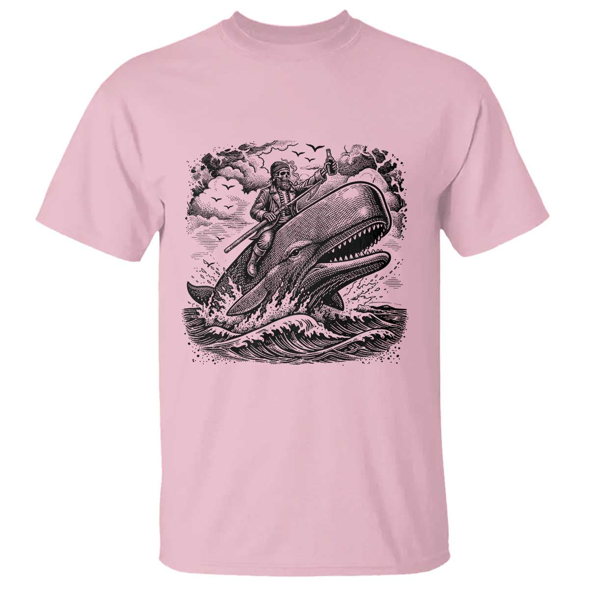 Funny Skeleton Whale Rider T Shirt Dark Maritime Gothic Vintage Nautical Graphic