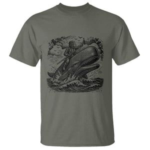 Funny Skeleton Whale Rider T Shirt Dark Maritime Gothic Vintage Nautical Graphic