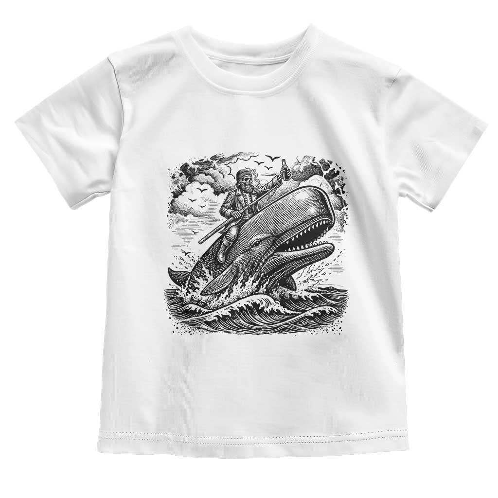 Funny Skeleton Whale Rider Toddler T Shirt Dark Maritime Gothic Vintage Nautical Graphic TS12 White Print Your Wear