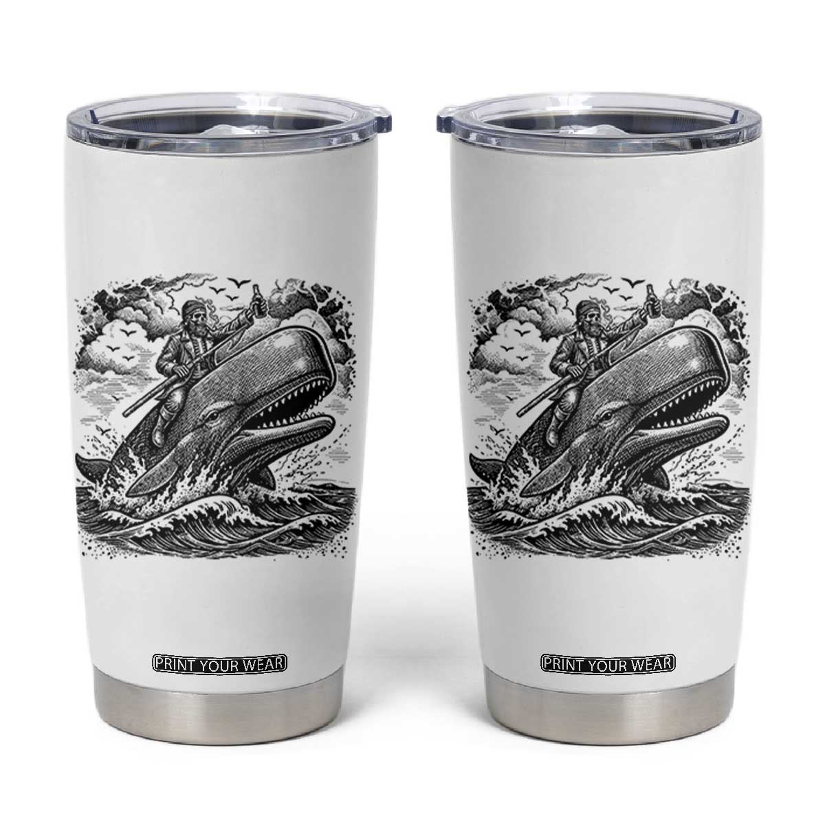 Funny Skeleton Whale Rider Tumbler Cup Dark Maritime Gothic Vintage Nautical Graphic