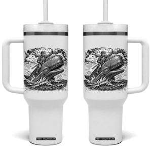 Funny Skeleton Whale Rider Tumbler With Handle Dark Maritime Gothic Vintage Nautical Graphic