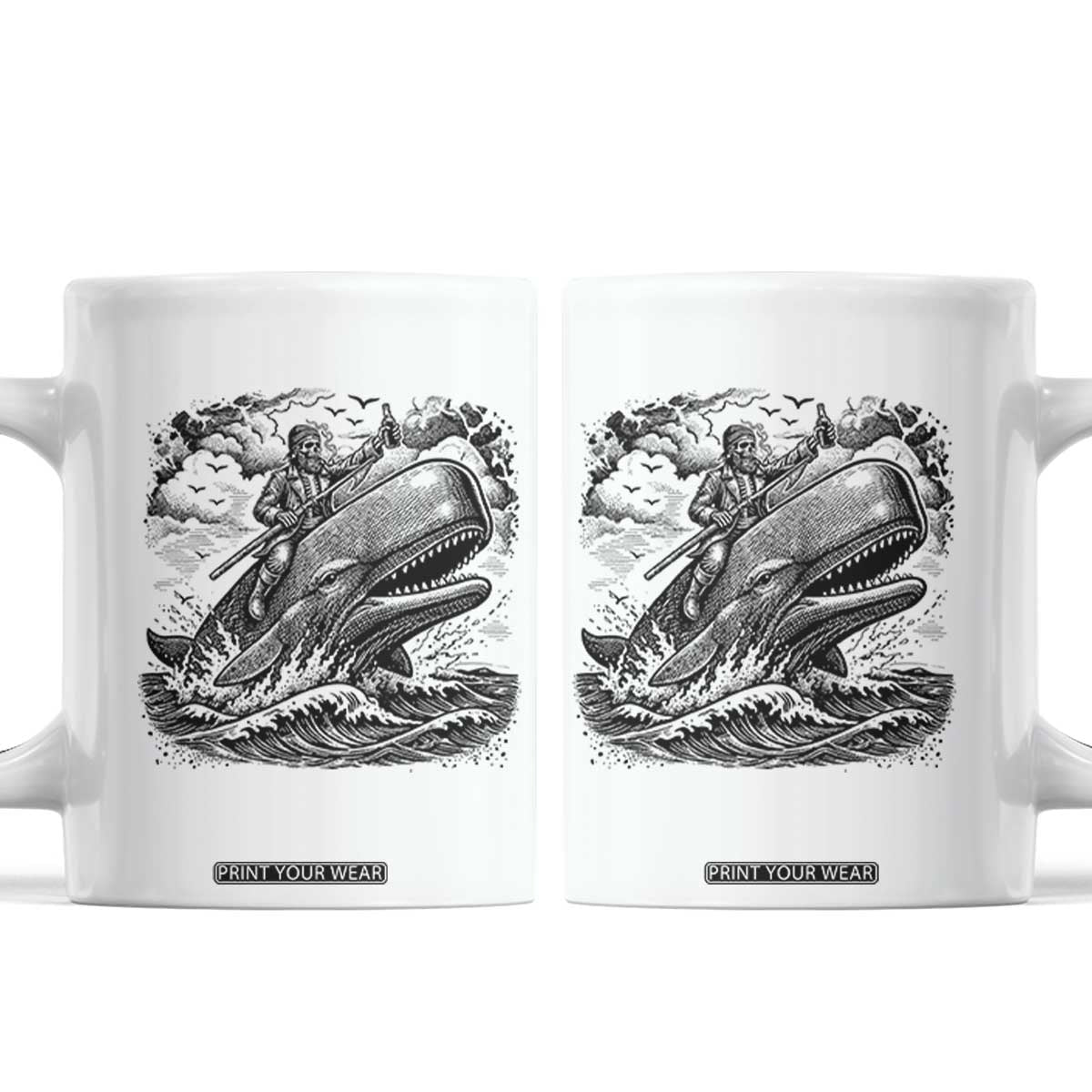 Funny Skeleton Whale Rider Coffee Mug Dark Maritime Gothic Vintage Nautical Graphic